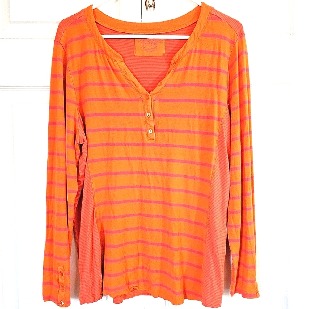 Greensource Womens Vneck Long Sleeve Tshirt 2XL‎ Orange Pink Colorful Casual